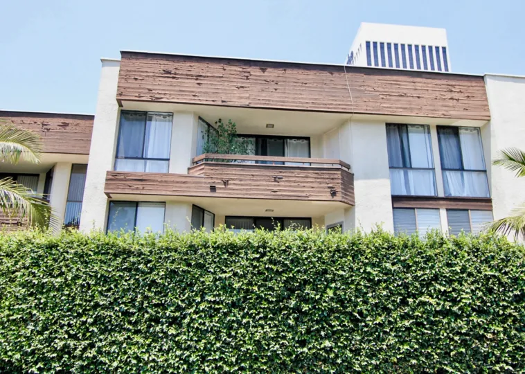 The balcony of a condo in the Wilshire Galleria community on a clear day.