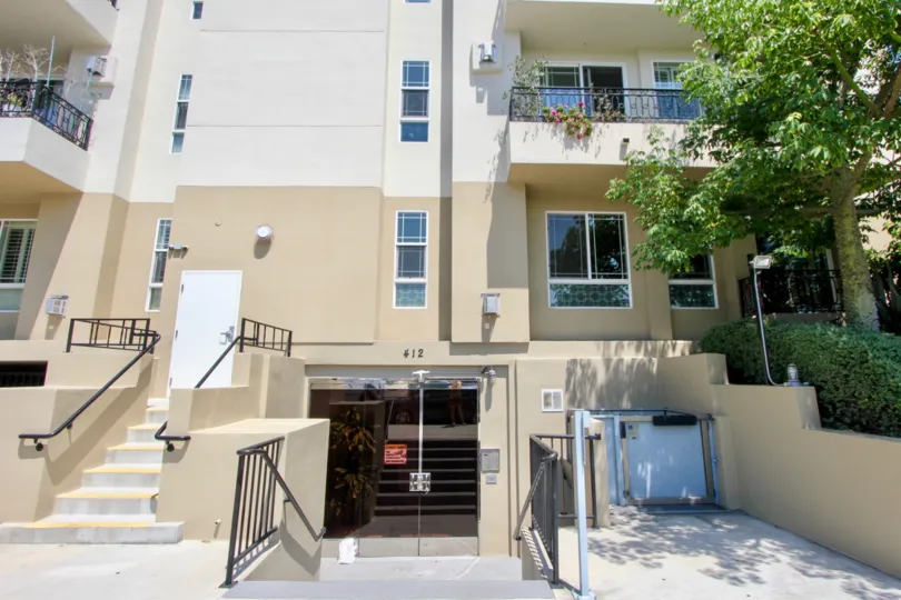 The secured entrance to the Wilton Villas apartments with secured door and well lit entrance.