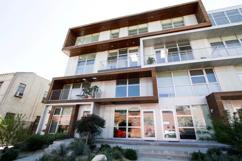 A modern style building in Hollywood located at 611 N Bronson