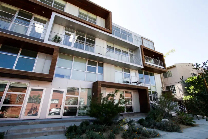 Beautiful modern architecture on the 611 N Bronson building in Hollywood