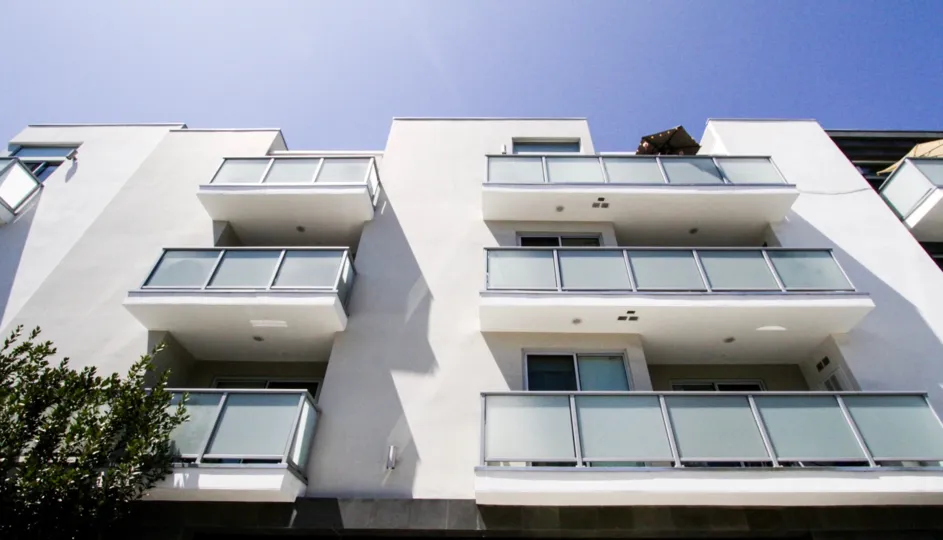 Large Balconies with frosted glass panels to each condo at Hawthorn in Hollywood
