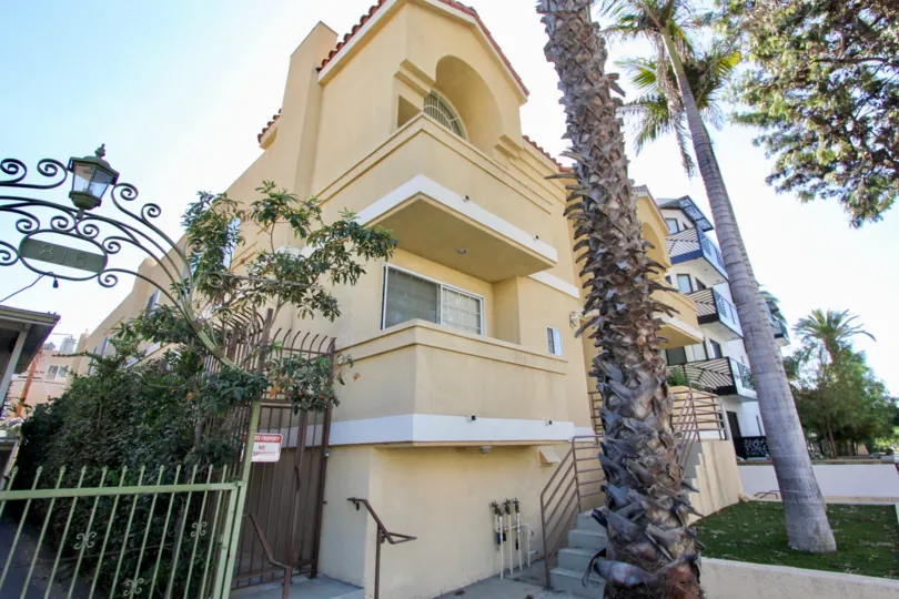 The locked side entrance into Hudson Homes