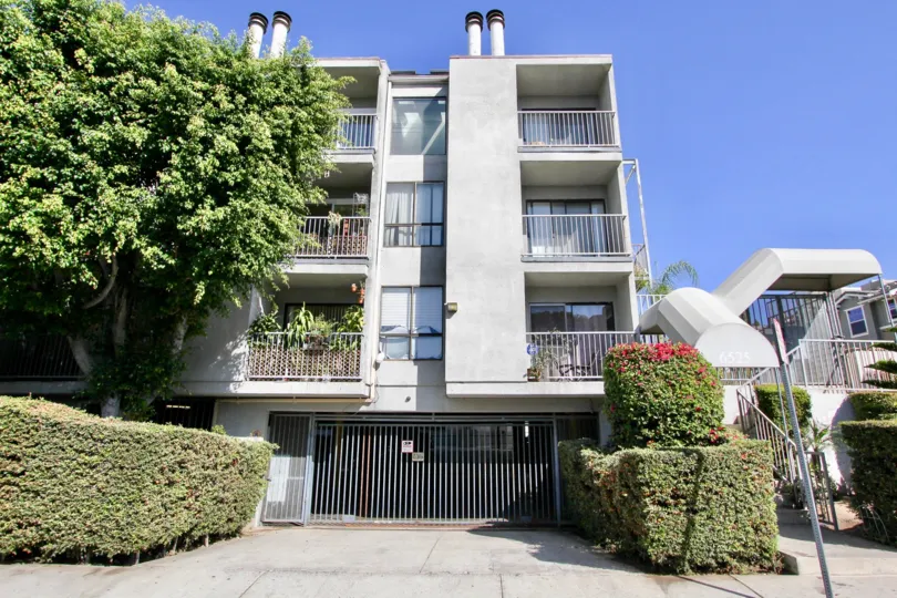 The driveway up to La Mirada Condominiums in Hollywood, California