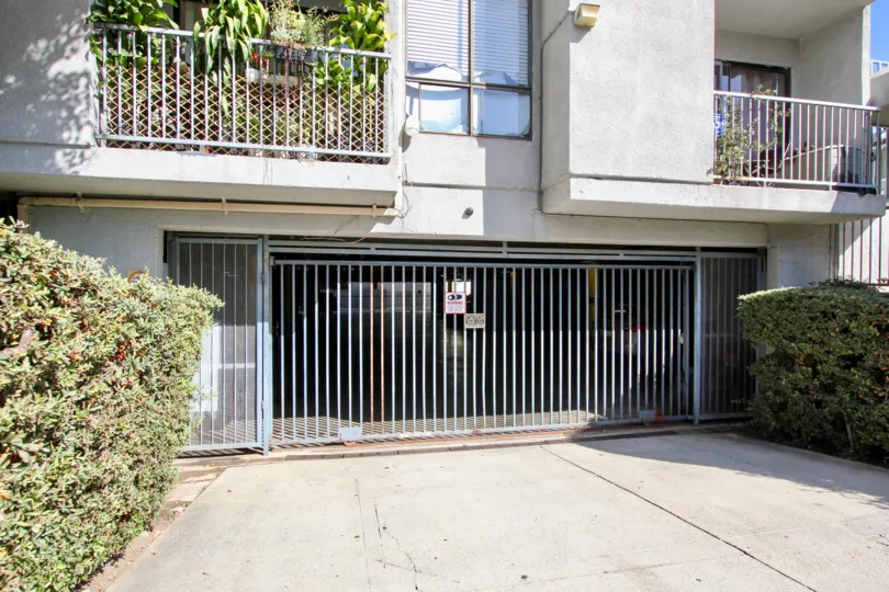The parking garage for residents of La Mirada Condominiums