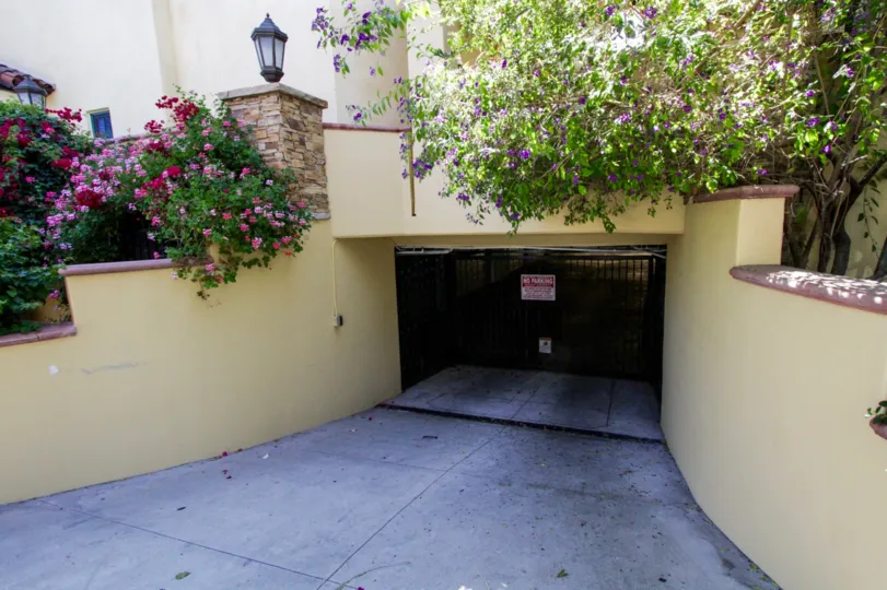 Below ground gated parking entrance to La Serenata in Hollywood