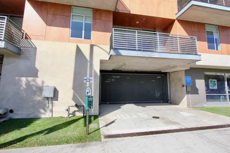 The driveway up to the garage of Larchmont Lofts