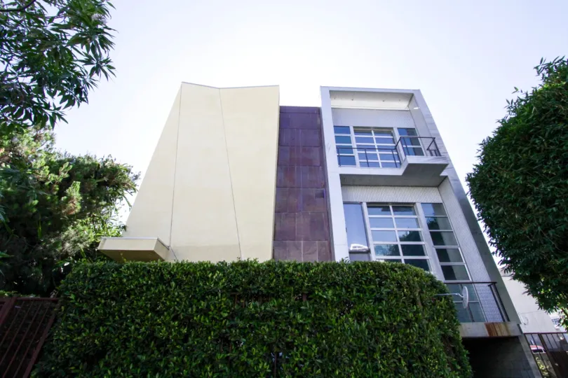 Huge walls of windows at the front of Sunset Blvd Lofts at Bronson
