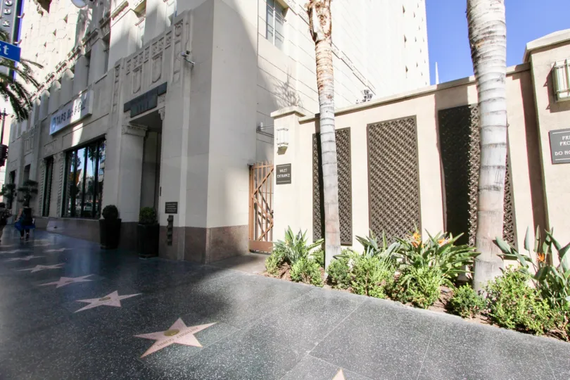 The sidewalk in front of The Lofts at Hollywood and Vine in Hollywood, California
