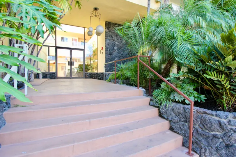 The stairs leading up to The Polynesian