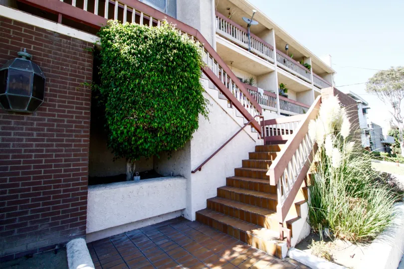 The stairs leading up to Evergreen Townhomes