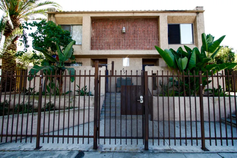 The fence around Flower Street in Inglewood