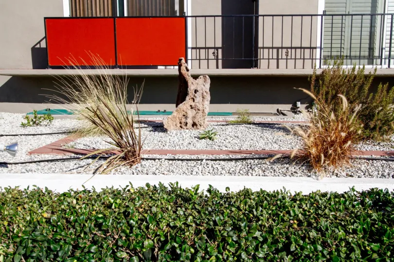 The landscaping seen around Spruce Towers East in Inglewood