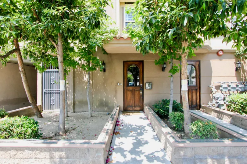 a beautiful spring morning at the entrances to Arena Cove Villas in the trendy area of koreatown, private and spacious!