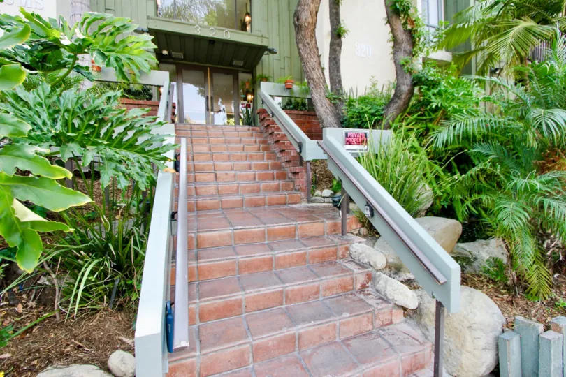 The entrance of restaurant in Garden Villas. The entrance is decorated with beautiful plants