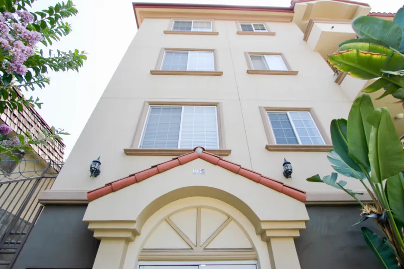 A sunny day at the front part of the Gramercy Homes' community in Koreatown, CA
