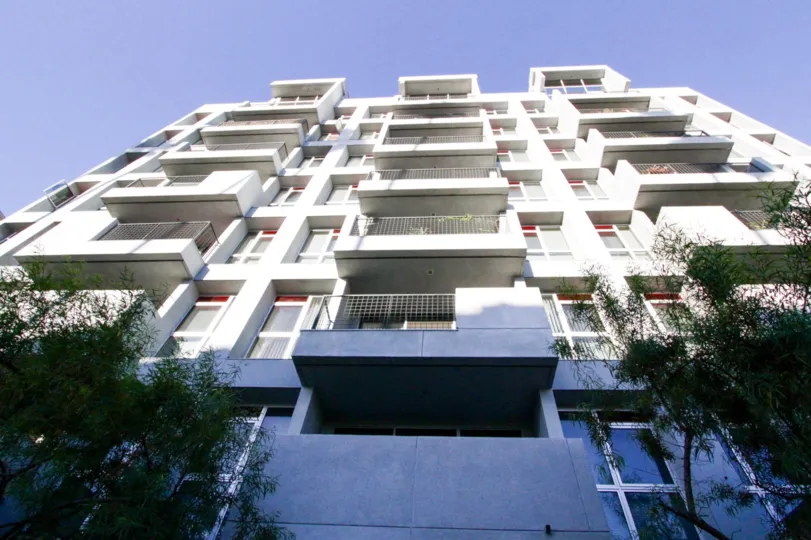 A multistory condo building, Kenmore Tower offers balconies on each unit
