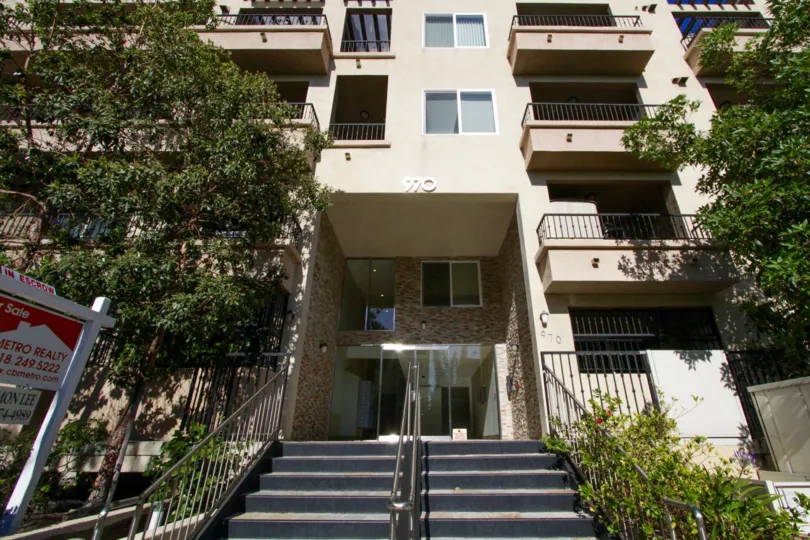Glass doors lead to the lobby of the St Andrews Villa condos