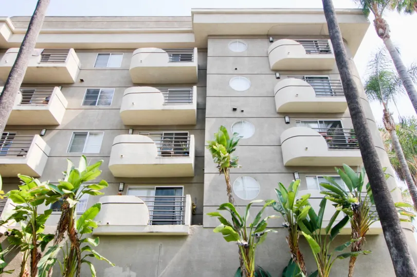 Views of the balcony of The Cleo in Koreatown California