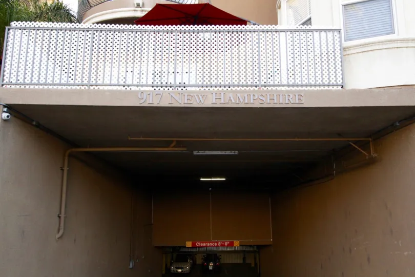 Offering eight feet of clearance is the entrance to the garage at The Kensington