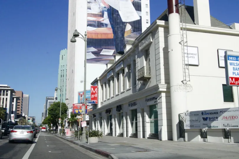 A shopping center with a variety of offerings is next door to The Mercury