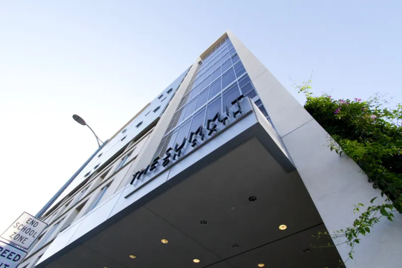 The Marquee to The Summit on Sixth is mounted above the entry with floating letters