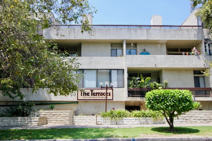 The front of The Terraces in Koreatown, California