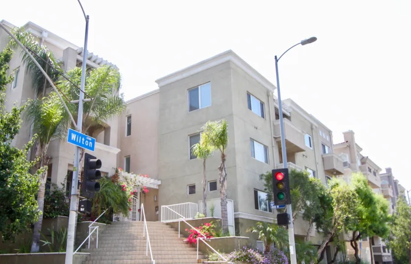 Stairs in front of the Wilton Plaza on Wilton in Koreatown, California