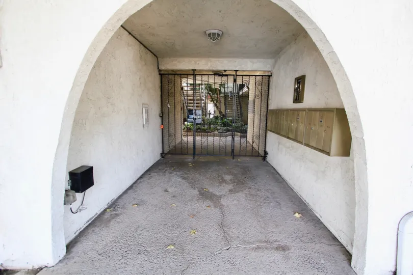 The security gate for access into 360 Gladys Ave in Long Beach, California