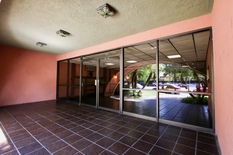 The entrance into Atherton Plaza