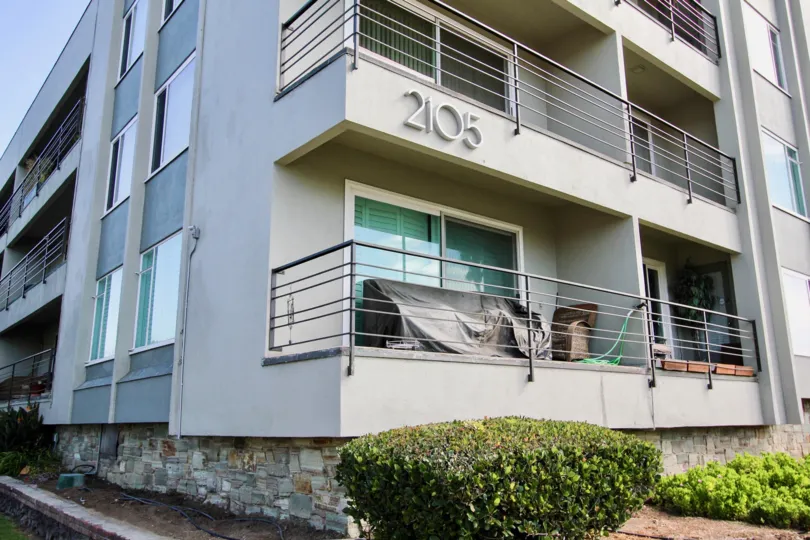 The address written on the Bay Park Condos in Long Beach, California