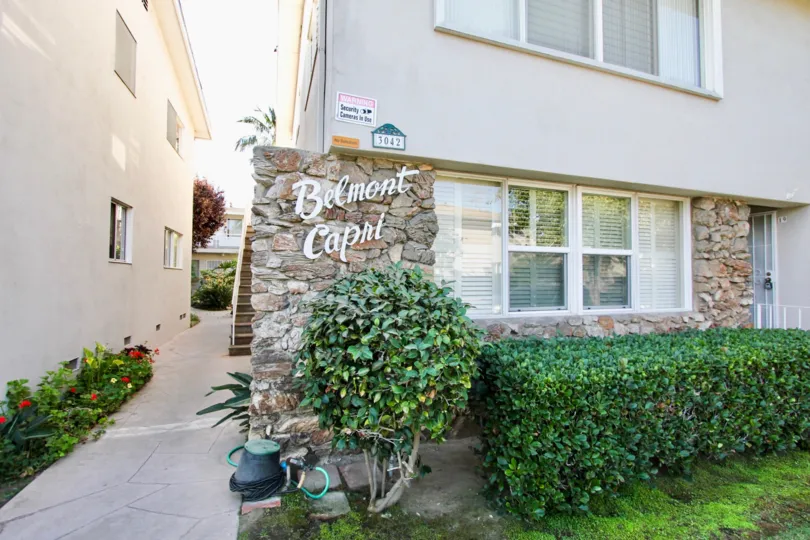 The Belmont Capri name on the building in Long Beach, California