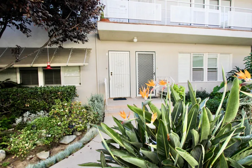 The unit entrances at the Belmont Capri in Long Beach, California