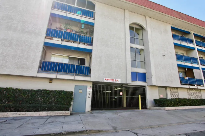 The parking for residents of Belmont Shore Condominiums in Long Beach, California