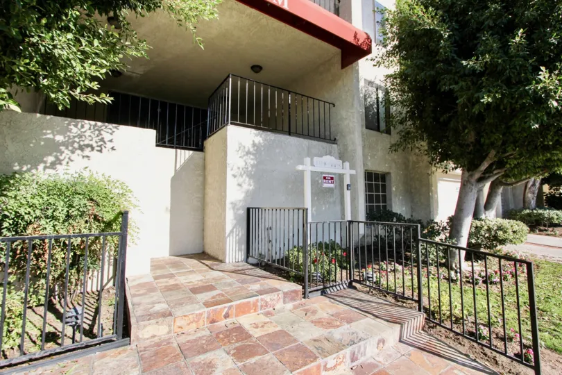 The stairs leading up to Bixby Elm Condominiums in Long Beach, California