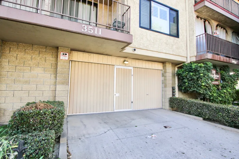The garages for residents at Bixby Terrace