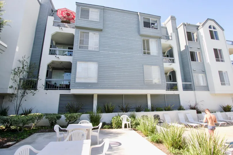 The balconies seen at the Bridgeport in Long Beach, California