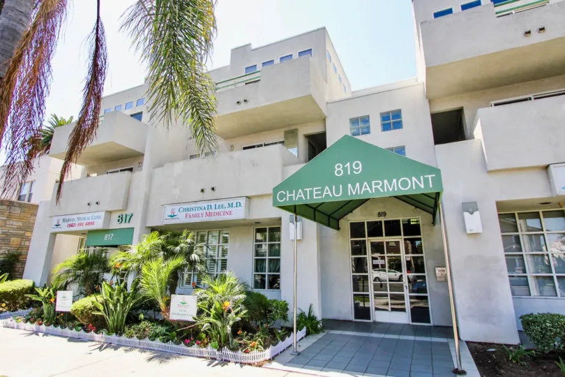 The name of the Chateau Marmont at the entrance