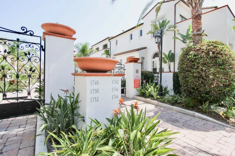 The driveway into Cienega Townhomes in Long Beach, California