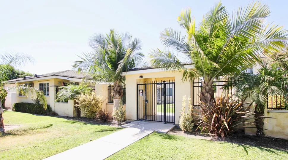 The landscaping around Clark Avenue Villas
