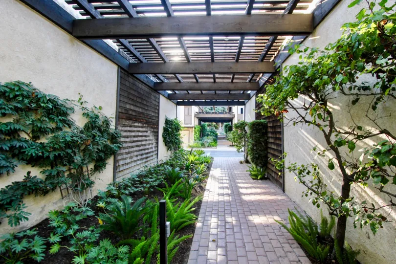 The sidewalk through Country Club Gardens in Long Beach, California