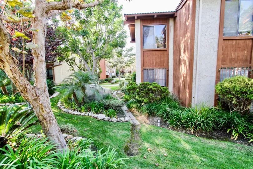 The landscaping seen around Country Club Villas in Long Beach, California