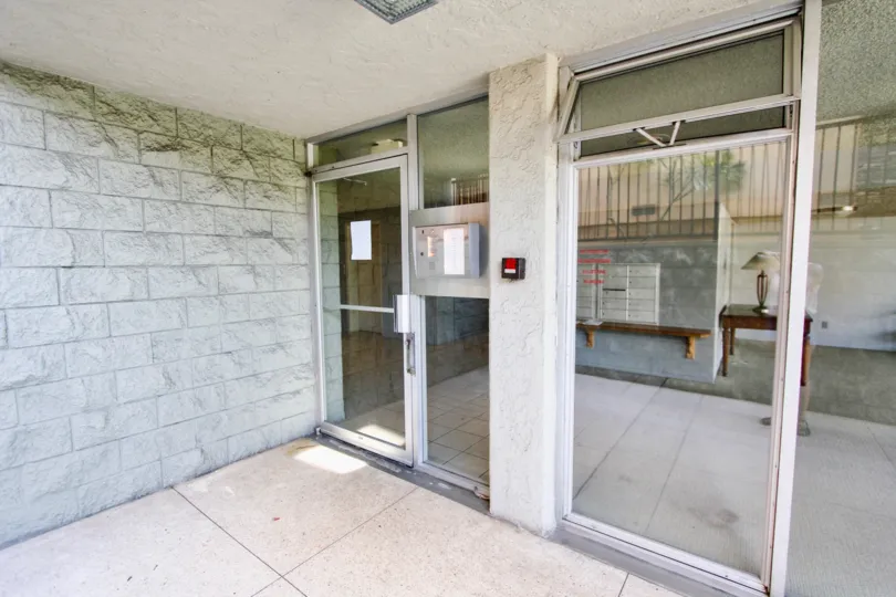 The doors into the Crestmar in Long Beach, California