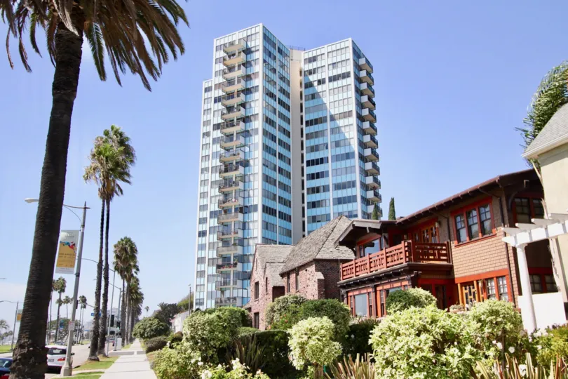 The view of the Galaxy Tower building in Long Beach, California