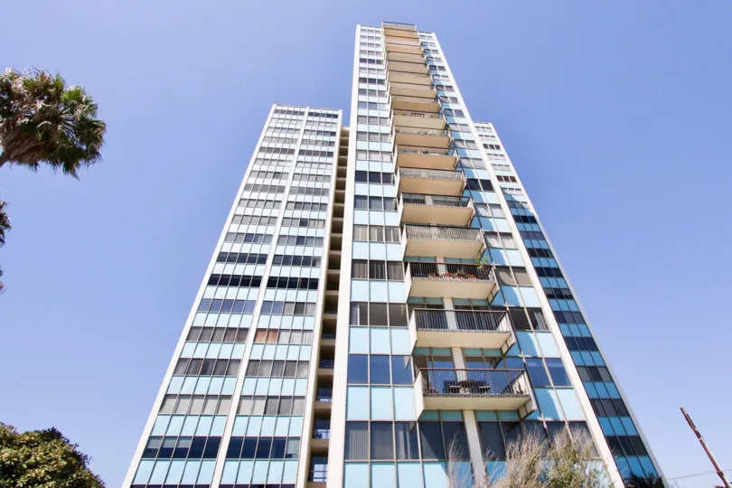 The balconies on the Galaxy Tower in Long Beach, California