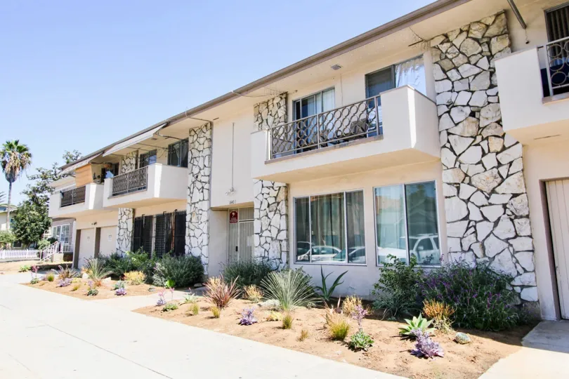 The landscaping around the Golden Cedar Condominiums