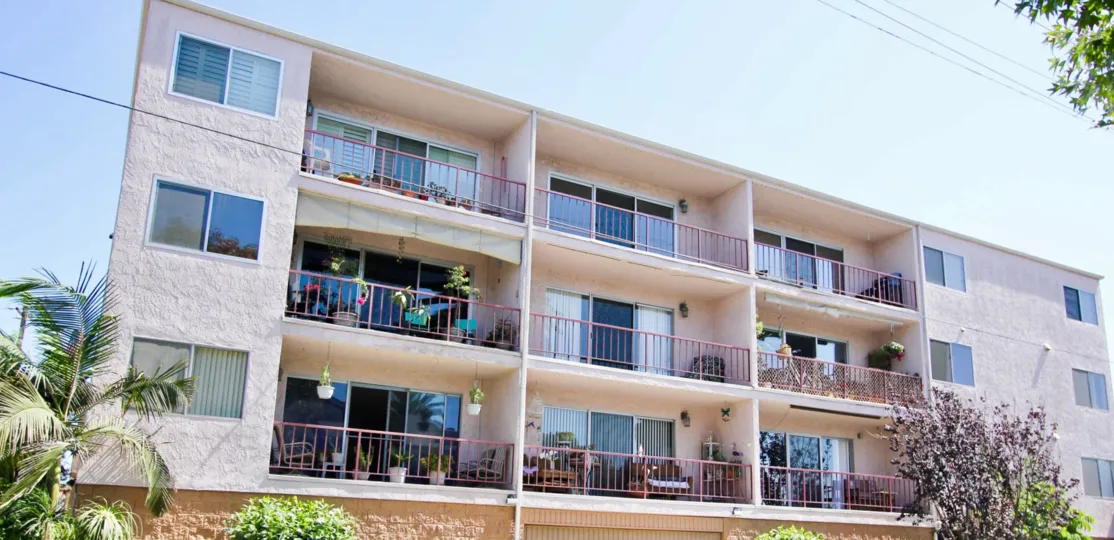 The balconies at Golden Sands in Long Beach, California