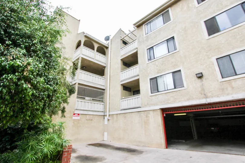 The garage for resident parking in Junipero Gardens in Long Beach, California