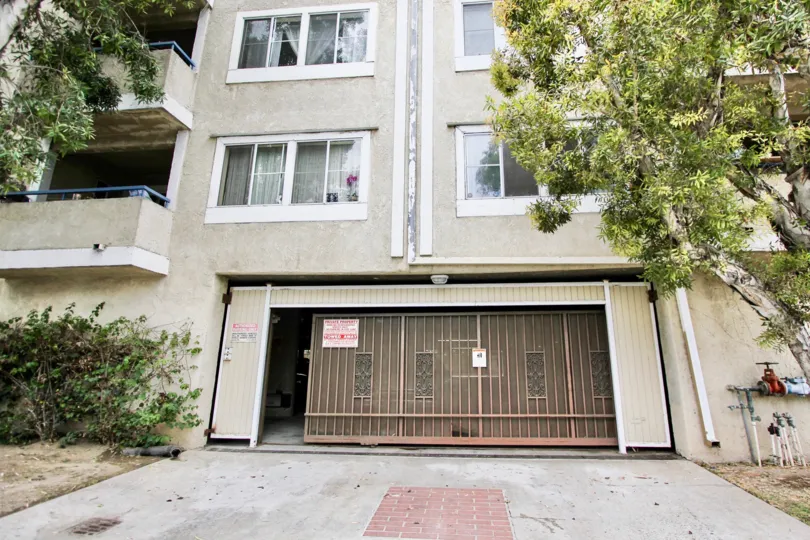 The parking garage for residents of Junipero Heights in Long Beach, California