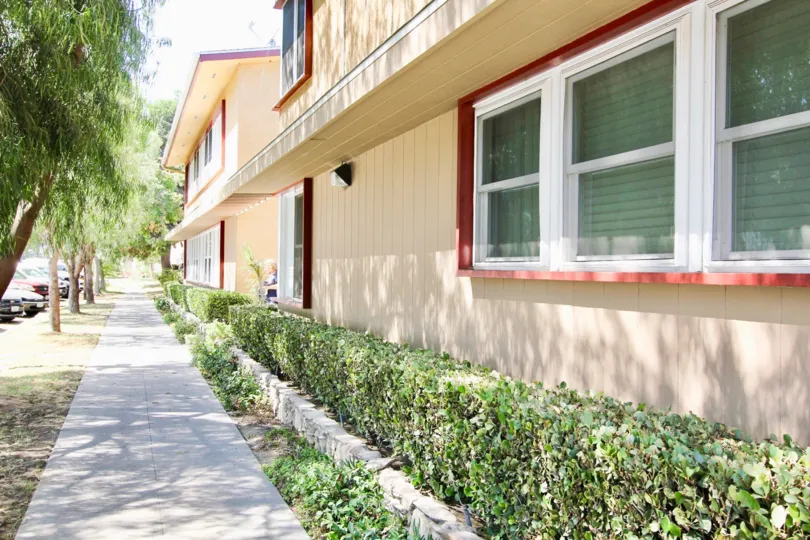 The hedges lining the Long Beach Monterey building