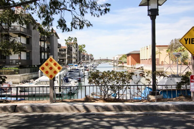 The fence seen outside of Marina Pacifica in Long Beach, California